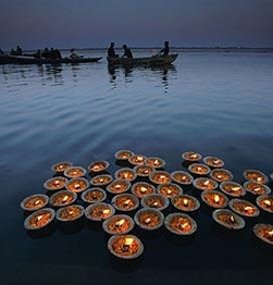 Sunset candle flower ceremony- Varanasi